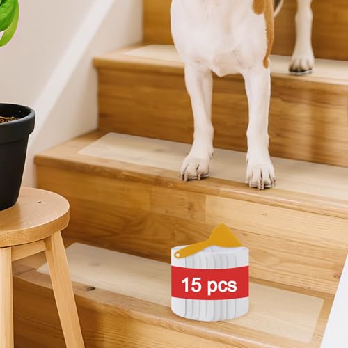 puiaxod 15 Stück Transparent Treppenstufen Matten, 60x10cm Stufenmatten Selbstklebend, PEVA Treppenteppich, Antirutsch Teppich, Wasserdicht Anti Rutsch Treppen Streifen für Holzstufen Boden