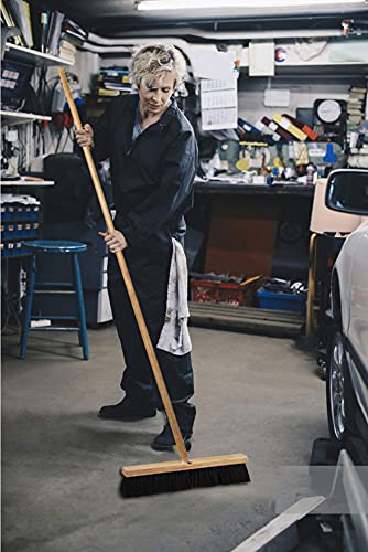Image of Black Indoor Push Broom Head - Heavy Duty Hardwood Block - Polypropylene Bristles - Deck Scrub Brush - Two Threaded Handle Holes for Better Assist (36 inch)