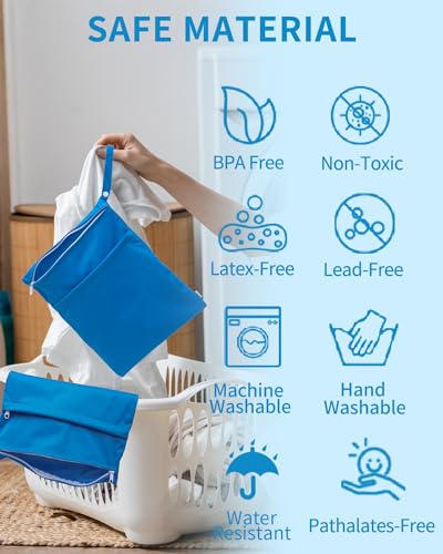 Image of babygoal Wet Dry Bags for Baby Cloth Diapers, Washable Travel Bags, Beach, Pool, Gym Bag for Swimsuits & Wet Clothes with 2 Pockets 3 Pack 3LN10-IN