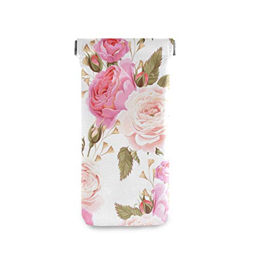 Moyyo Beautiful Floral Pink Roses Eyeglass Pouch Squeeze Top Portable Sunglasses Bag Pouch Pu Leather Eyeglass Goggles Case Cosmetic Holders Mulituse For Women Girl #TOP5