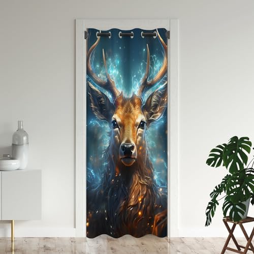 Magic Deer Door Curtains for Doorways, Nature Fantasy Forest Animal Elk Christmas Blackout Curtain for Kids Bedroom Closet, Grommet Thermal Insulated Privacy Door Drapes for Room Divider, 59