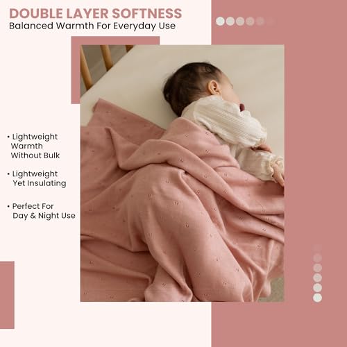 Image of Pointelle 100% Tencel Baby Blanket 30x40 in, Rose, Oeko-Tex Certified, Silky Soft Knit, Thermal-Regulating Swaddle and Receiving Blanket for Newborns