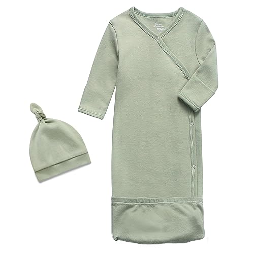 Image of O2 BABY 100% Organic Cotton Kimono Gown with Mittens & Fold-Over Pouch