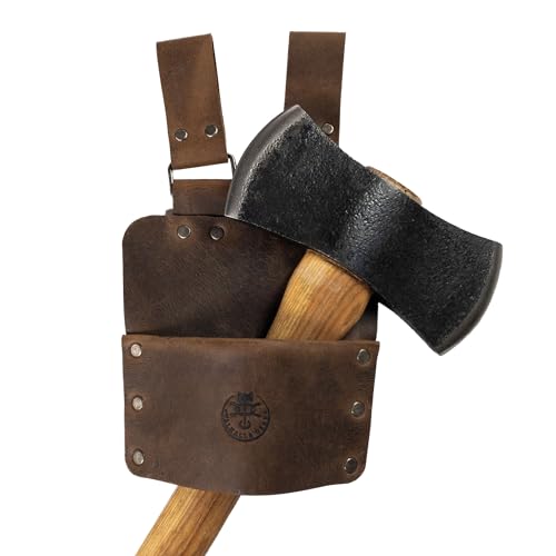 Valhalla Gear, Axe Holster, Durable Carrier for Lumberjack, Accessory for Tools with Double Belt Loop, Convenient and Safe for Home Improvement, Full Grain Leather, Handmade, Bourbon Brown - Thumbnail 4