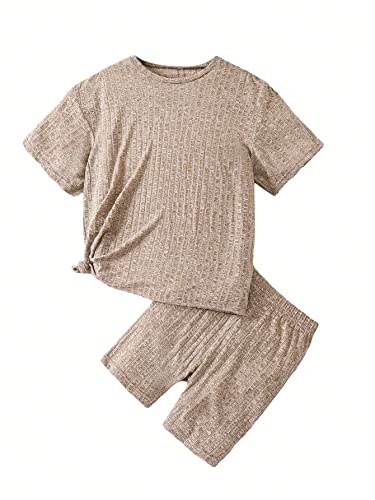 Image of WDIRARA Girl's Ribbed Short Sleeve Top and Biker Shorts Set 2 Piece Summer Outfits