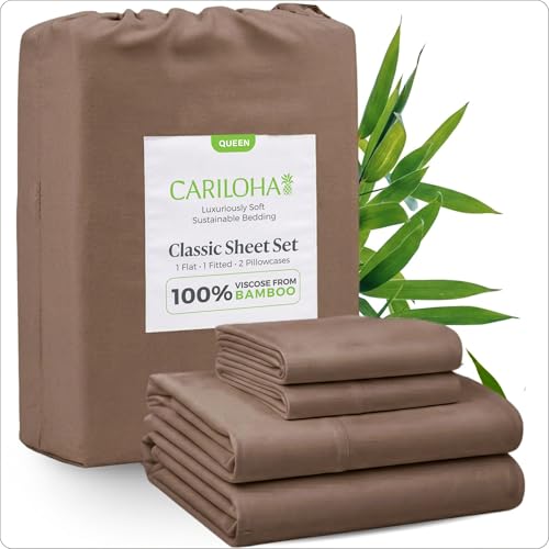 Cariloha Classic 100% Organic Bamboo Viscose Sheets - 4-Piece Queen Sheet Set - 18 in Extra Deep Pockets - Soft, Cooling, Hypoallergenic Sheets - Oeko-TEX Standard 100 - Beach Linen