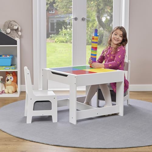 Liberty House Toys White Construction Top Table with Two Chairs and Storage