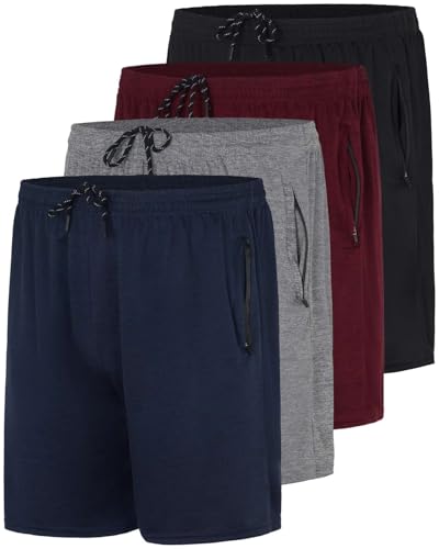 Image of Real Essentials 4 Pack: Men's 7 inch Athletic Running Quick Dry Mesh Shorts with Zipper Pockets (Available in Big & Tall)