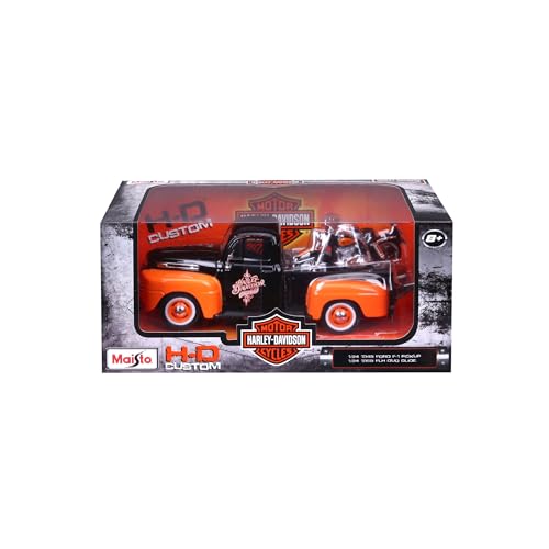 Camioneta Ford F-1 1948 con moto Harley 1958 escala 1:24 miniatura 2