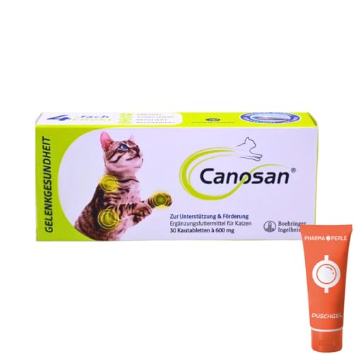 Canosan 1x 30 Kautabletten I Ergänzungsfuttermittel für Katzen I mit Gonex Grünlippmuschel-Extrakt I zur Unterstützung von Gelenken, Knorpeln, Sehnen und Bändern I Spar-Set plus Pharma Perle give-away