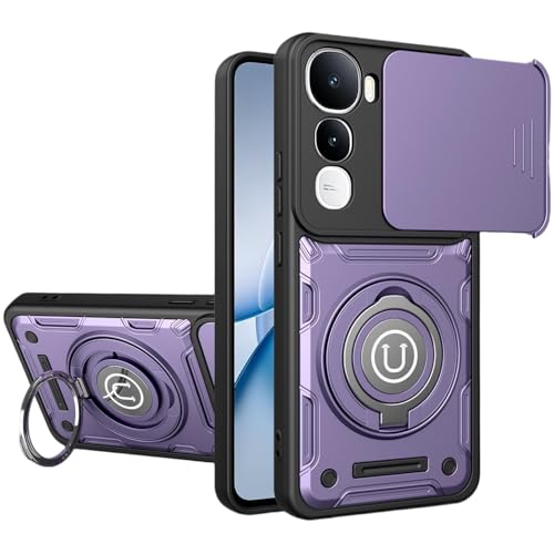 �X�}�z�P�[�X �Ή��@�� for Vivo Y400 Pro 5G�y�}�O�l�b�g���ԍڃ}�E���g �����h�~ 2-in-1 PC+TPU 2�E�F�C�u���P�b�g�X�^���h �J���������Y�ی�zPurple