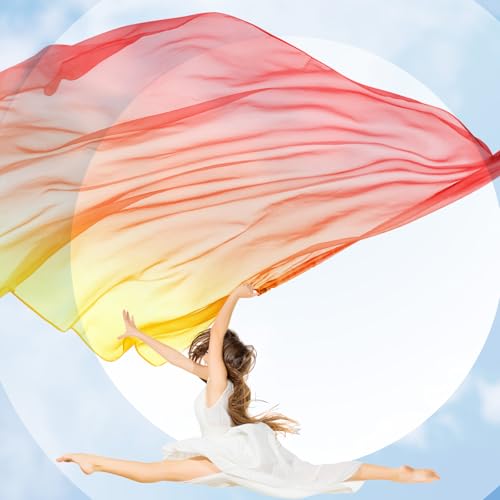 Image of Jecery 2 Pack Praise Dance Worship Flags, 35''x 55'', Yellow Orange Red