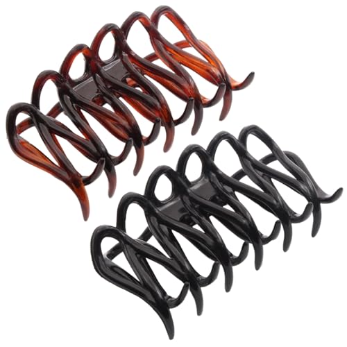 Parcelona French Denetelle Hair Claw Clips Secure Hold for Medium to Thick Hair Updos (Shell and Black - 3 1/2