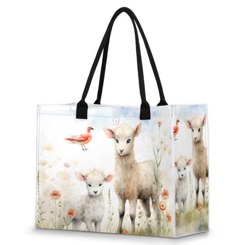 Cute Sheep Flower Tote Bag for Women Large Beach Bag Reusable Tote Bags for Work Travel Beach Shopping