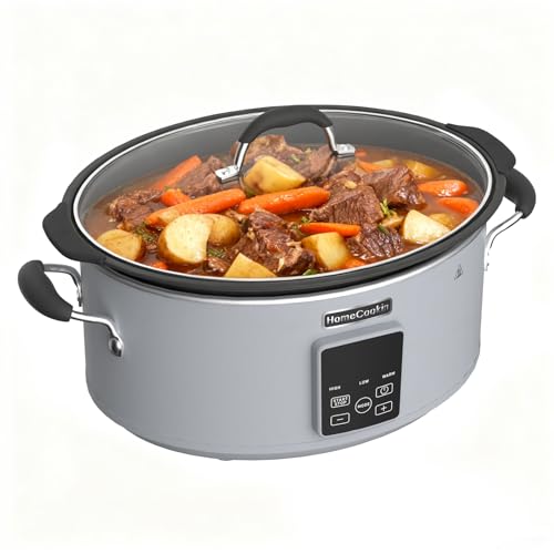 Image of HOMECOOKIN Slow Cooker, Extra Large 10 Quart Programmable Slow Cookers, Dishwasher Safe Glass Lid & Crock, Kitchen Appliance for Families and Gatherings, Grey
