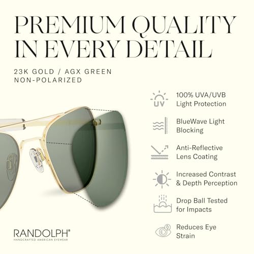 Randolph Eyewear Aviator Sunglasses for Men & Women – Non-Polarized & Polarized Lenses, 23k Gold UV Protection Sunglasses4