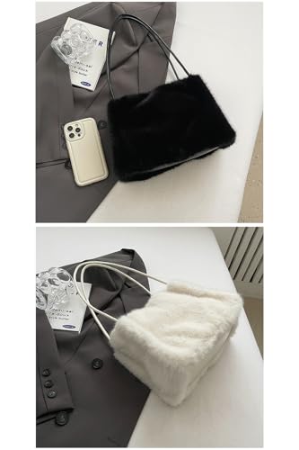 Ulisty Women Small Faux Rabbit Fur Tote Bag Furry Underarm Bag Plush Shoulder Bag Fashion Purse Handbag2