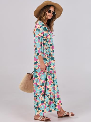 Image of ANRABESS Womens Boho Floral 3 /4 Puff Sleeve Maxi Dress
