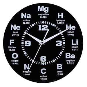 12 Inch Chemistry Wall Clock with Periodic Table Dial, Silent Movement, Battery Operated for Chemists, Science Teachers, STEM Students and Lab Wall Decor