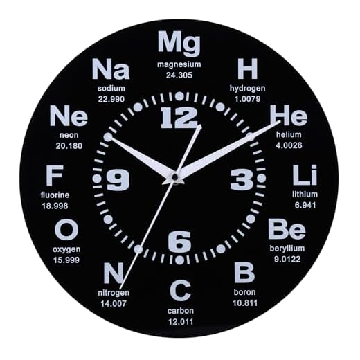 12 Inch Chemistry Wall Clock with Periodic Table Dial, Silent Movement, Battery Operated for Chemists, Science Teachers, STEM Students and Lab Wall Decor