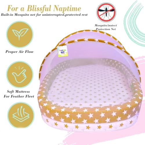Image of Toddylon Baby Bed Bedding Set for New Born Baby | Bed Mattress | Mosquito Net | Cotton | Travel Bed | Essentials | Toddlers | Infants | Baby Boy Girl (0-12 Months) Green