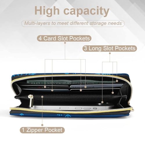 Leather Wallets for Men Women, Slim Credit Card Holder Compartment, Multi-Layer Inner Zip Christmas Snowflake Blue Wallet4