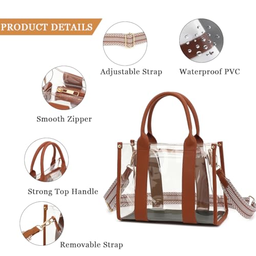 Image of LOXOMU Clear Tote Bag Stadium Approved Crossbody Clear Bag for Stadium Events Plastic Purse Handbag for Women