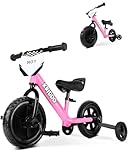 KRIDDO 2-in-1 Kids Tricycle and Toddler Balance Bike 2 Year Old, Detachable Pedals and Stowable Training Wheels, DIY Plate, Riding Trikes Toy for Ages 18 Months to 3 Years, Pink