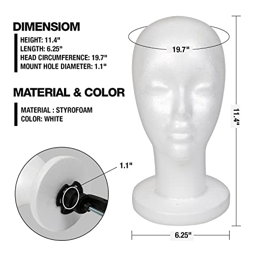 Studio Limited White Foam Mannequin Head Display, Styrofoam Wig Head (2 Pack) #TOP2