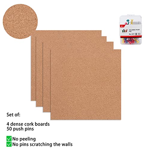 Cork Board Bulletin Board 12X12Inch,50 Push Pins, & No Frame – Pin Board For Home & Office Decor, 0.5 Inch Thick #TOP2