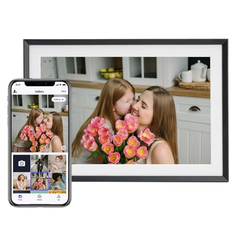 Euphro Digitaler Bilderrahmen WLAN 10,1 Zoll, 32GB Speicher, Elektronischer Fotorahmen mit 1280x800 IPS Touchscreen, Automatische Rotation, USB-C Powered, Fotos & Videos Sofort Teilen über Uhale App