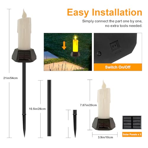Image of LIDORE Solar Powered Candle Lamps with Ground Plug, Set of 2, Outdoor Use