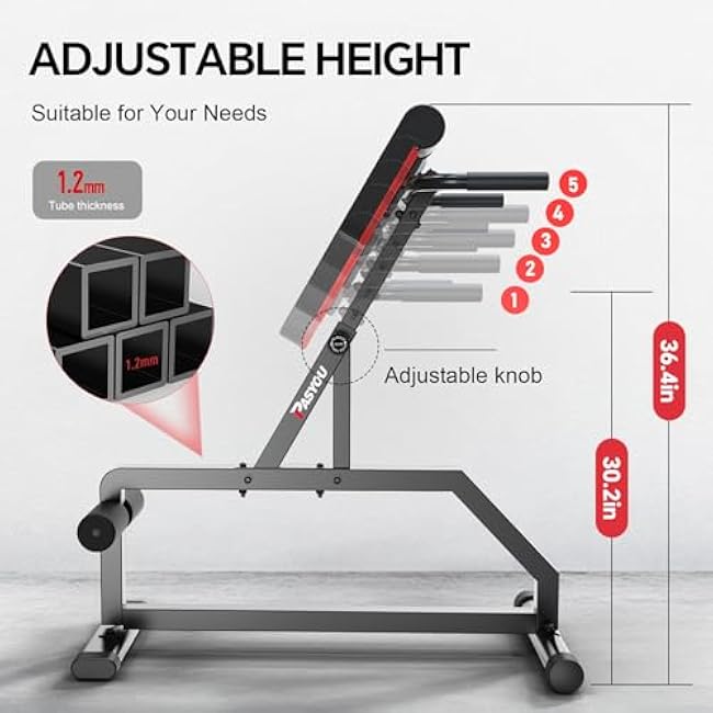 PASYOU Roman Chair, Adjustable Hyperextension Bench 5 Levels Multifunctional Roman Bench 350LBS Load Back Extension Bench Machine for Glute Hyper Extension Bench Reverse Hyper Machine ab Bench at Home