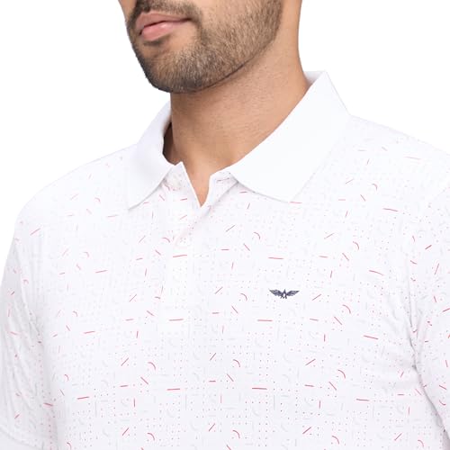 Image of Park Avenue Men's Slim Fit Print Pattern Cotton Polyester Blend Polo Neck Half Sleeve Casual T-Shirt