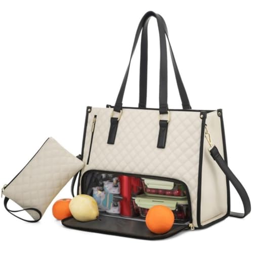 Bolso de piel sintética para laptop con sección térmica de almuerzo para ejecutivas