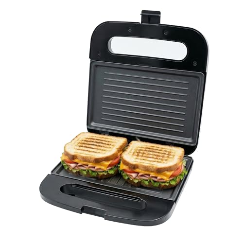 OVENTE Electric Panini Press Grill with Nonstick Plates, LED Indicator Lights, Thermostat Control, Cool Touch Handle, Compact Sandwich Maker Perfect for Cooking Breakfast, Snacks & More, Black GP0401B