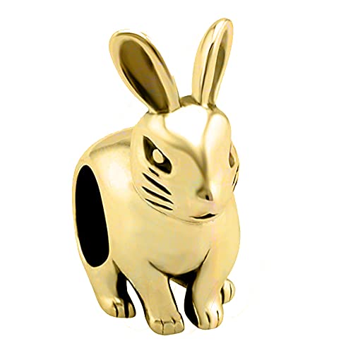 LSDesigns Charm Bunny Rabbit Cuenta de Plata esterlina S925 chapada en Oro de 18 Quilates Que se Adapta a la Pulsera Pandora Moments Charms - En Caja de Regalo para su mamá Nan Nana Hermana Hija