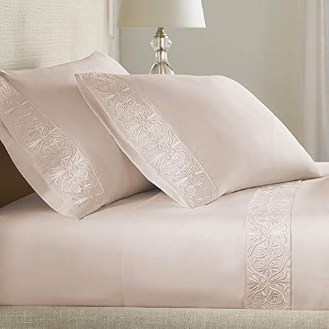 Pure Parima Luxury 100% Certified Egyptian Cotton Sheet Set, Extra-Long Staple, Cool, Breathable, Ultra Comfort, Embroidered, All Natural, Sheets for Adjustable Split Beds (Soft Peach, Split King) Cover