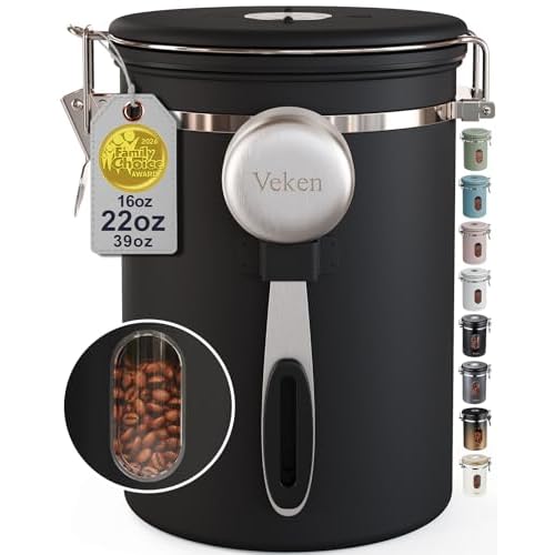 Veken Coffee Canister with Window, Airtight Stainless Steel Container, 22OZ
