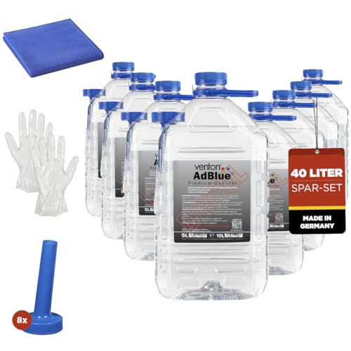 Venton Adblue - Set de ahorro de 10 L (2 x 5 L, paño de microfibra, 2 guantes, 2 embudos, 10 litros, fabricado en Alemania), color azul