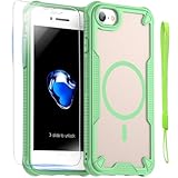 for iPhone 6/7/8，SE2, SE3 Case with Magsafe Magnetic Slim Shockproof Protective Case,Translucent Matte Back with Lanyard Strap and 2*9H Tempered Glass Screen Protector Phone Cover 4.7-inch-Green