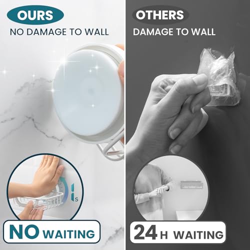 TAILI Soap Bar Holder Dish with Hooks, Shower Soap Tray Saver Suction Cup with Razor Holder for Wall, Rustproof Stainless Steel Bath Shampoo Caddy for Bathroom Accessories Organizer,Sink,White by TAILI - Image 8