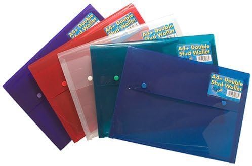 Tiger A4+ foolscap double stud wallet (pack of 5) - press closure translucent polypropylene plastic envelope files for document storage