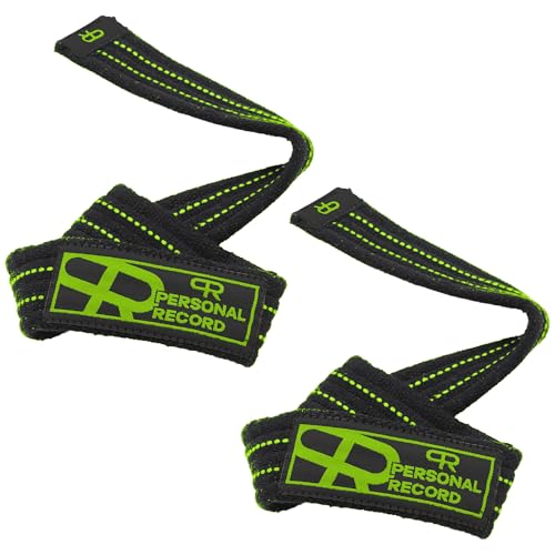 PR Personal Record Heavy Duty Weightlifting Straps. Black Neon