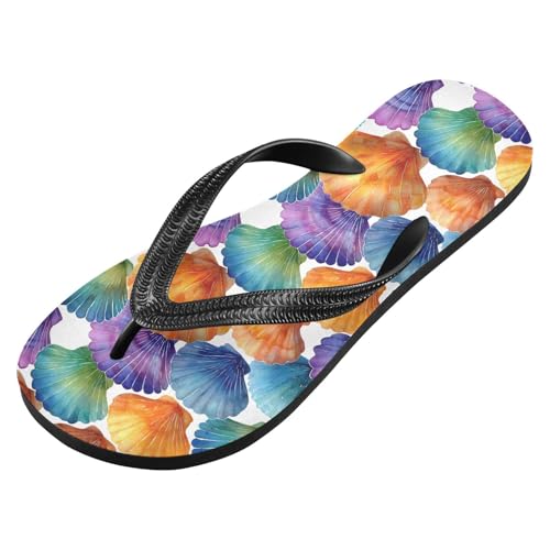 Flip Flop Sandals Watercolor Seashells Print for Women Men Beach Outdoor XS2