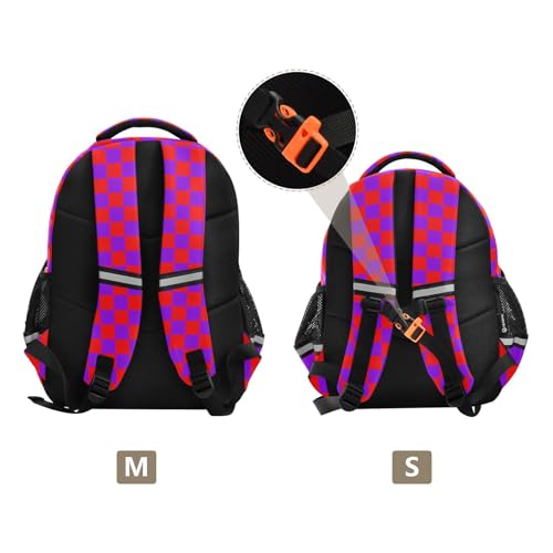 Red and Lavender Buffalo Checkered Toddler Backpack for Prechool Boys Girls 3-8 Years Mini Bookbag S3