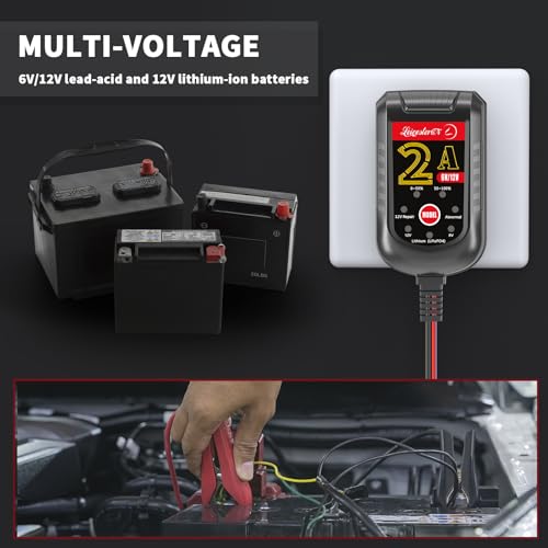 Image of 2 Pack Battery Charger 2A 6V 12V, Trickle Charger and Maintainer with Pulse Repair, Automatic Float Charger for Car Motorcycle Boat Lawn Mower ATV RV, 10FT Cable, LiFePO4 Lithium AGM Gel Lead Acid