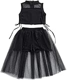Kids Toddler Girl Summer Clothes Sleeveless Mesh Crop Top + Ruffle Shorts Tulle Tutu Skirts Princess Dress Outfits (Tulle Black,2-3T)