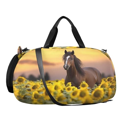 Horse Youth Sports & Travel Duffle Bag with Shoe Compartment,Waterproof Gym Bag for Girls and Boys (Overnight Essentials Organizer)2