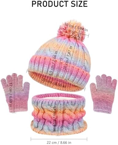 Bequemer Laden Kinderwintermuts met pompon, beanie, muts, handschoenen en sjaal, warme wintermuts, gebreide muts met oren, wanten, sjaals voor 0, 6, 12, 18 maanden, 1, 2, 3, 4 jaar, cadeau voor